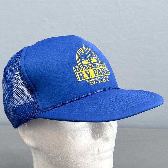 VTG Snap Back Trucker Hat Golden Spike R.V. Park Utah 90s Grandpa Cap Foam Mesh - Picture 1 of 10